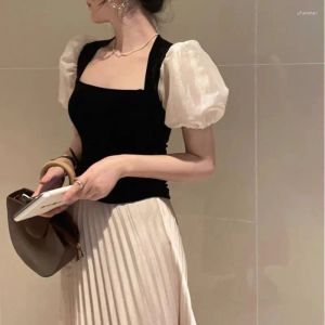 Frauen Blusen Shirts 2024 Ankunft Quadrat Kragen Veet Frauen Vintage Elegante Puff Kurzarm Weibliche Koreanische Chic Blusen Mujer Drop del Otstg