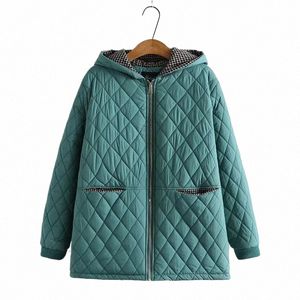 plus Size Parkas Women Clothing Winter Middle Aged Wadded Jacket Hooded Argyle Thick Fleece Liner Warm Padded Coat RFEW 57id#