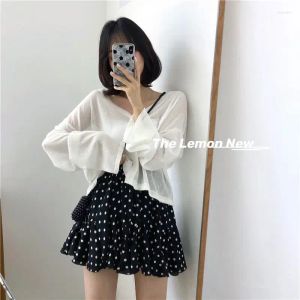 Arbeitskleider Thelemon Polka Dot Rock Damen 2023 Sommer Koreanische Version Elastische Taille Krawatte A-Linie Plissee Drop Delivery Apparel Clothin Otpp6