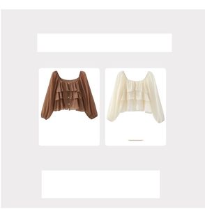 French ruffled shirt female summer niche chic temperament small shirt sweet short square collar top