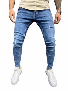 Blå jeans för mäns smala fit stretch byxor retro w mäns jeans avslappnade höga midjor byxor street pojkvän 2023 mans kläder y7xu#