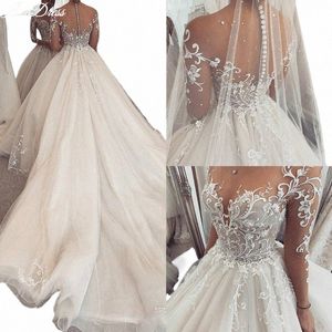 lovedr Charming Lace Wedding Dr V-Neck Lg Sleeves 2024 Princ Wedding Gown Illusi Bride Gowns Butts robe de mariee 11No#