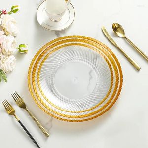 Flatware Sets Round Transparent Luxury Party El Dining Table Use Gold Rim Wedding Charger Plastic Plate