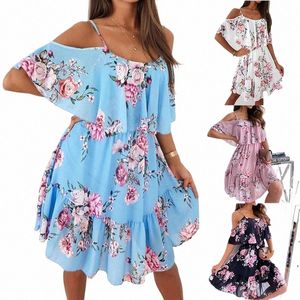 women's New Spring Chiff Printed Off-shoulder Sexy Dr Fiable Dr Round Neck Printed Commuting Wear Basicos Traf i1tY#