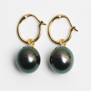 Natural 16mm Tahitian Black South Sea Shell Pearl Earring 18k Guld Oregelbundna vackra smycken Charmig gåva till hennes Flawless208f