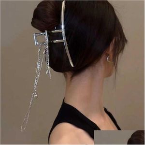 Baumeln Kronleuchter Neue Metall Quaste Kette Krabbe Haar Clips Für Frauen Große Silber Farbe Barrettes Haarnadeln Mode Zubehör Kopfschmuck Hai Otlf5