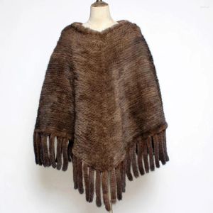 Lenços inverno mulheres genuína xale poncho moda malha natural capa real com borla senhora casual manto envoltório