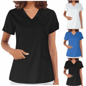 Solid Women Nurse Uniforms Scrub Tops Nursing Working Medical Uniform Blue Nurse Accory Scrubs Uniforms Nursing Uniform M0DD#