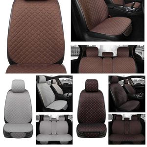 Upgrade 5 Seats Flax Car Seat Cover Breathable Auto Seat Cushion Protector Front Rear Back Pad Mat With Backrest Fit More Car Suv Van