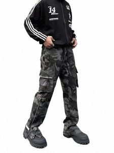 2024 Cyber ​​Y2K FI Camoue Drawstring Baggy Cargo Jeans Pants For Men Clothes Side Pockets dragkedja Tracksuit LG Truenters A86X#