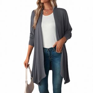 Nova chegada casual leve lg manga cardigan para mulher sólido macio drape aberto frt casaco S-2XL l6m3 #