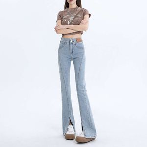 Split Micro Flare Jeans för Womens Spring/Summer 2024 New Spicy Girl Trendy Elastic High midje Slim Pants