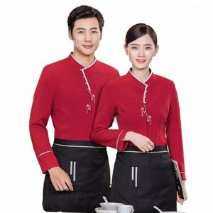 Women Restaurant Waiter Uniform Hotel Wear Wear Men kafé Waitr Uniform LG Sleeve Hotel Kichen Cleaning Work Uniforms E7DT#