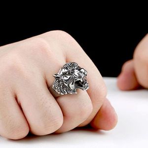 Acessórios do zodíaco todo requintado animal preto punk jóias cabeça de tigre anel masculino retro moda anel de aço titânio ring294n