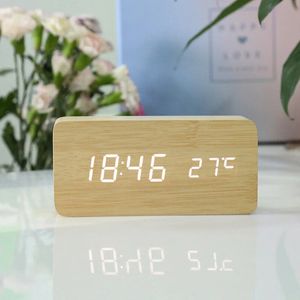 2024 Alarm Clock LED Wooden Watch Table Voice Control Digital Wood Despertador USB/AAA Powered Electronic Desktop Clocks