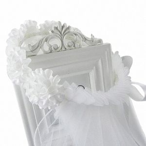 Mulheres nupcial fr cabelo grinalda com véu branco guirlanda casamento headband coroa ajustável rendas até ribb festa de despedida m2hN #