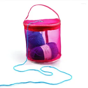 Förvaringsväskor mesh Sewing Kit Bag Diy Handvävverktyg Arrangör Hollow garn virkad trådhållare