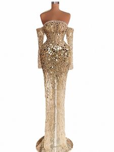 Glitter Prom Dr Graceful Evening Dres per le donne 2024 smerlato maniche lunghe abiti di sfera lucidi paillettes abiti abiti da gala O2dj #