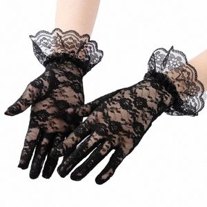 women Vintage Sheer Short Lace Gloves Elegant Lady Party Wrist Length Floral Gloves for Dinner Fancy Costume Accories Gloves 72tS#