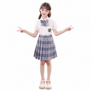 Verão Branco Escola Menina Uniforme Coreano Estilo Preppy Saia Plissada JK Set Saias Escolares para Meninas Adolescentes Traje Curto Schoolgirl w9WF #