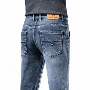 2023 Autumn New Men Regular Fit Stretch Jeans Classic Style Smoky Gray Fi Casual Denim Pants Mane Brand Trousers Blue Q8DK#