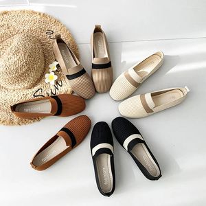 Casual Shoes 2024 Koncise Sticked Slip-On Flat Woman Daily Comfot Wide Fit Loer Ladies Soft Stretch Moccasin Plus Size 41