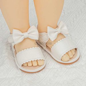 Sandals Kidsun 2021 Yaz Yeni Varış Bebek Sandalet Bebek Kız Prenses Sevimli Yay Deri Deri Kauçuk Sole Düz Yürümeye Başlayan İlk Walkers 240329