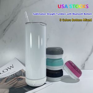 US Warehouse 20oz Sublimation Bluetooth Tumbler Straight Speaker Tumblers 5 Colors Audio Rostfritt Steel Music Cup Creative Doubl259T