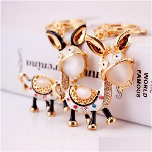 Key Rings 3Pcs Crystal Rhinestone Pendant Car Chains Gold Plated Stone Enamel Alloy Metal Animal Donkey Ring Holder Drop Delivery Jewe Dhteh