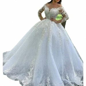 Princ Ball Gown Wedding Dr LG Sleeve Sweetheart Bride Wedding Dr Plus Size Lace Applique Wedding Glown Custom Made Y252#