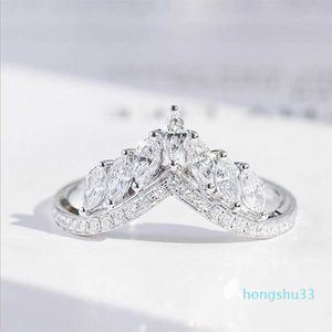 Size 6-10 Luxury Jewelry Real 925 Sterling Silver Crown Ring Full Marquise Cut White Topaz Cz Diamond Moissanite Women Wedding Ban3307