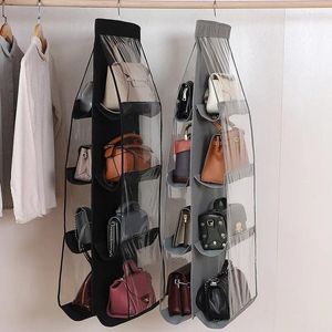 Förvaringspåsar 6/8 rutnät väska hängande dubbla sido transparent handväska hyllan sovrum garderob garderob arrangörer
