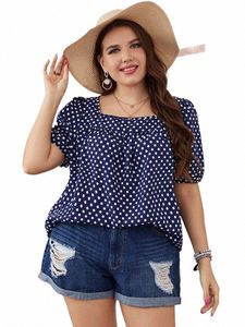 Gibsie Plus Size Polka Dot Square Neck Puff Sleeve Top Blusa Mulheres Boho 2024 Verão Coreano Fi Blusas Soltas 3XL 4XL A7sS #