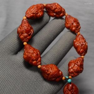 Strand Officer's Cap God Of Wealth Chicken Blood Ruby Material Olive Nut Carved Bracelet