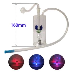 160mm Oil Burner Bubblers Bong Mini Water Pipes With 3 Change Color Led Light Glass Percolator Bubbler with Bowl Slide and Soft Silicone Mouthpiece