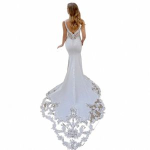 sexy sirena da sposa Dr corte treno in pizzo senza spalline sposa Dres scollo a V abito da sposa su misura abiti da sposa 05s4 #