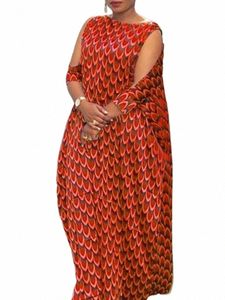 Plus Size 5xl Vonda Off Dr Women Droghemian Printed Women 3/4 Rękaw Casual Maxi Sundr Hollow Out Beach Robe Femme 07HK#