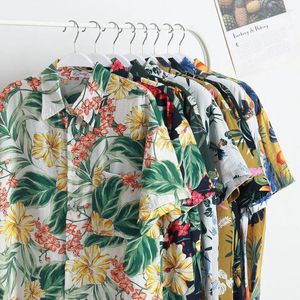 Camisas casuais masculinas verão moda floral impressão digital camisa gola de praia solta manga curta havaiana para roupas masculinas