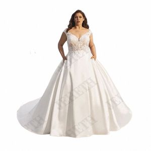 Jeheth Plus Size A Linha de Cetim Casamento Dres Spaghetti Straps Sleevel Vestidos de Noiva Backl Lace Butt Vestido De Novia 2024 D6bV #