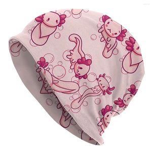 Basker kawaii bebisar söta rosa mönster axolotl unisex bonnet tunt hip hop dubbel lager hattar för män kvinnor