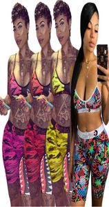 Mulheres Swimwear Designer Slim Sexy Tie Up Bra Shorts Meia Comprimento Calças 2 Peça Fatos Tubarão Camo Listrado Maiô Biquíni Suits7224986