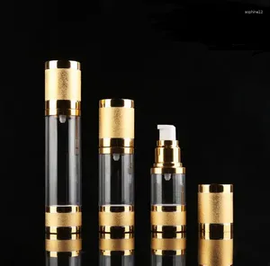 Lagringsflaskor 15 ml 30 ml 50 ml Gold Airless Pump Bottle Portable Refillable Lotion Cosmetic Container SN964