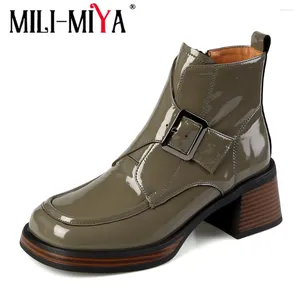 Boots MILI-MIYA Fashion Women Sheep Patent Leather Ankle Round Toe Thick Heels Solid Color Plus Size 34-40 Autumn Winter Shoes