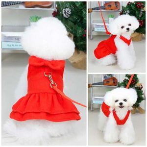 Vestuário para cães roupas para animais de estimação outono inverno ano festivo saia natal arco vestido de lã com cinto
