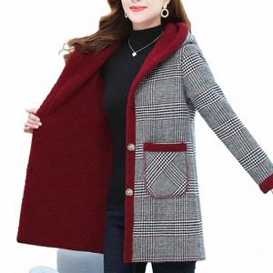 Nytt kvinnors tillägg Veet Plaid Coat varm vadderad jacka Vinterkyltesätt huva Parker Overcoat Kvinnlig LG Cott Clothing 6xl T8RJ#