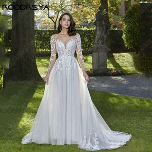 Urban Sexy Dresses Roddrsya Elegant Long Sleeves Wedding Dress Backless Tulle brudklänningar Spets Applique A-Line O-Neck Vestido de Noiva 2024 YQ240329