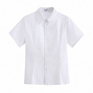 calda ragazza coreana uniforme scolastica college vento Jk camicia estiva nuova scollo a V manica corta uniforme da lavoro studente top allentato camicia bianca E0GJ #