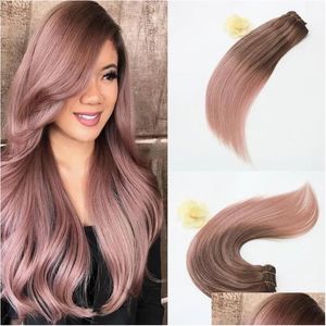 Klip w przedłużanie włosów 1424 cala 7pcs 100G FL Set Ombre Yage Human Kolor Rose Gold Drop Products Remy Virgin Dhwel