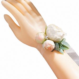 Bröllopshandleden Fr Pearl Simulated Rose Armband Bridal Bridesmaid Artificial FRS Wedding Party Prom Accory Supplies U2ZQ#
