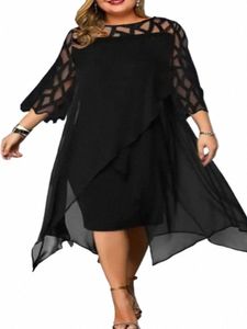 4xl 5xl plus size Women Clothing Summer Lace See Through Patchwork Elegant Party Dr Slim Bodyc Fake Two Pieces Dres H2fr#